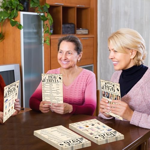 70Pcs 50th Birthday Party Games Born In 1976 Fun 1976 Trivia Music Slang Books Game Double-Sided Game Cards Vintage 50th Birthday Party Supplies for 50 Year Old Activity Anniversary Class Reunion