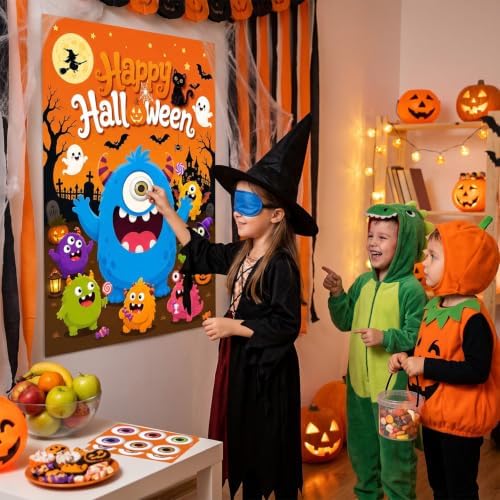 Halloween Party Games for Kids, Pin the Eyeball on The Monster