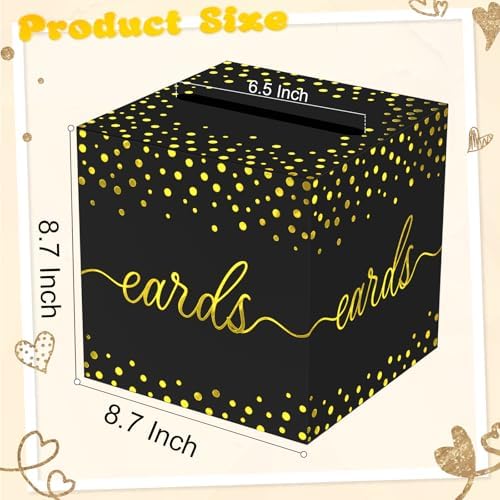 QISOLIY Black Card Box for Party with Gold Foil Dots, 8.7" Gift Card Holder and Money Box for Wedding, Baby Shower, Birthday, Graduation, Retirement, Anniversary Decorations