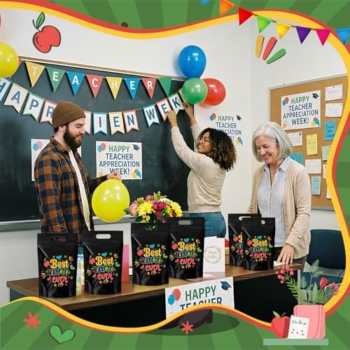 Engrowtic 50 Pcs Back to School Teacher Gift Bags Resealable First Day of School Teacher Treat Bag Bulk Thank You Goodie Pouches with Handles for Classroom Preschool Kindergarten Supplies