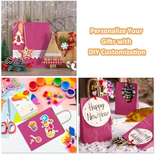 BagDream Medium Gift Bags with Handles 8x4.25x10.5 Inch Pink 100 Pack Bulk
