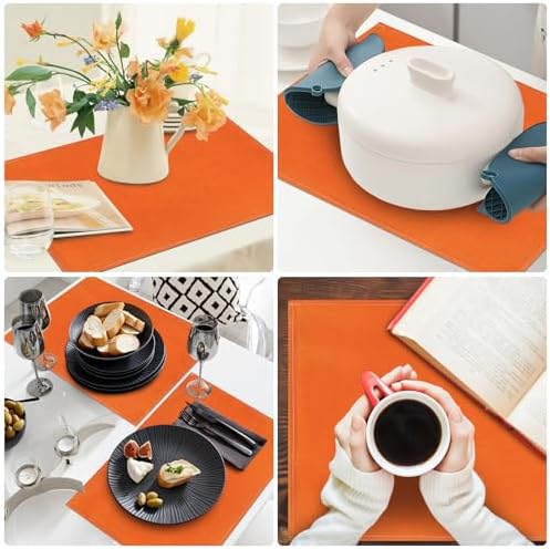 Niviy Orange Fall Thanksgiving Placemats Set of 4, 12x18 Inch Washable Easy to Clean Heat-Resistant Anti-Skid Indoor Outdoor Table Mats for Holiday Party Kitchen Dining Room Decoration