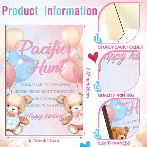 Thyle 51 Pcs Bear Pacifier Hunt Baby Shower Games Include Hunt Sign and 50 Acrylic Pacifiers for Pink and Blue Baby Shower Game Decoration Sets Gender Reveal Newborn Announcement Party Decor