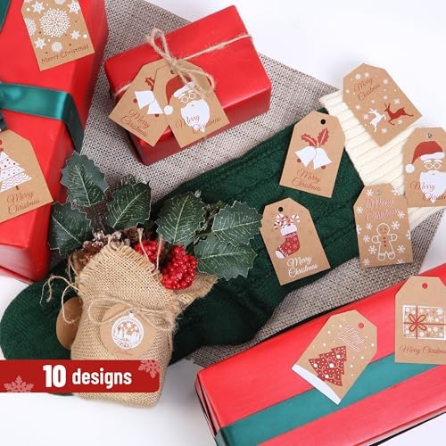 Mr. Pen- Christmas Gift Tags, 100 pcs, with Hemp Rope, 10 Designs