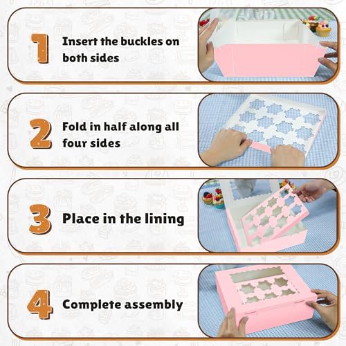 RYDDOY 12 Pack Pink Cupcake Boxes, Hold 12 Count Cupcake, Cupcake Carriers