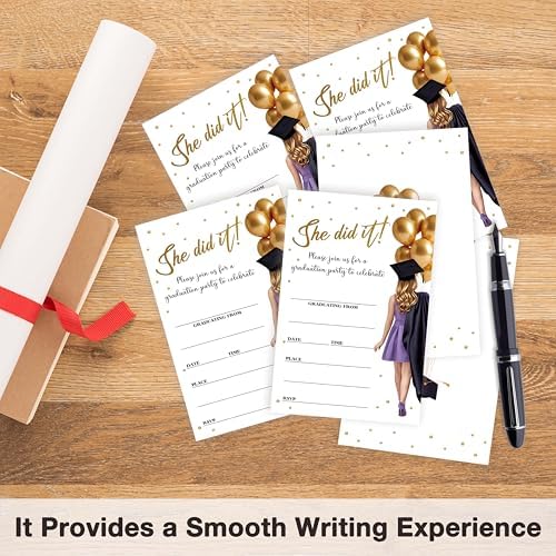 Graduation Invitations 2026, 25 Party Invitation Cards with Envelope, 4"x6" She Did It Grad Announcement Invites, Graduate Celebration Favor Supplies-A01