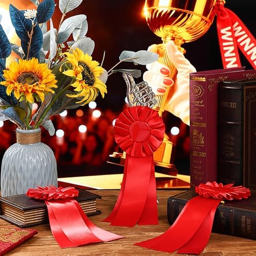 Suncalla 20 Pcs Award Ribbon Rosettes Blank Prize Winner Recognition,Red