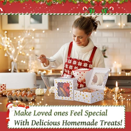 32Pcs 6x6x3 in Christmas Cookie Boxes with Window, White Gold