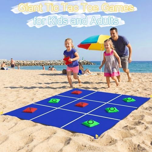 2-in-1 Giant Tic Tac Toe Game Bean Bag Toss Games, 4.5FT Double-Sided Large Tic Tac Toe Game with 10 Pcs Bean Bags, Outdoor Games for Adults and Family Lawn Yard Carnival Field Day Party