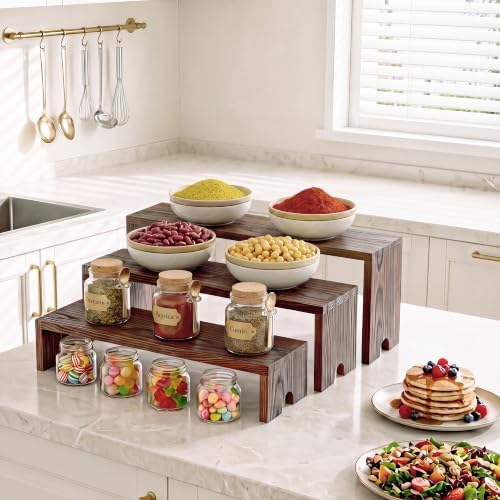 2 Set Wooden Cupcake Stand for Decor, 3 Tiered Display Risers