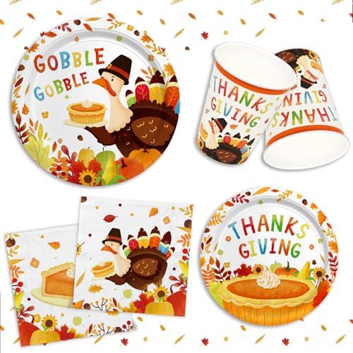 Thanksgiving Turkey Party Supplies Kit - Autumn-Themed Disposable Dinnerware Set with Plates and Napkins for 50 - for Thanksgiving Party Decoration