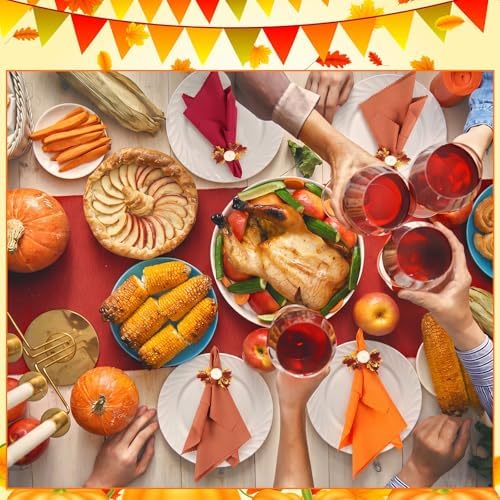 LemonRoad 36 Pcs Cloth Napkins and Napkin Ring Holders, Reusable Fabric for Table Decor Banquet Holiday Dinner Party Supply(Orange,White, Burgundy, Coffee,Fall)