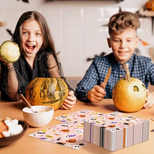 50Pcs Halloween Pink Paper Napkins - 2-Ply, 6.5×6.5 Inches