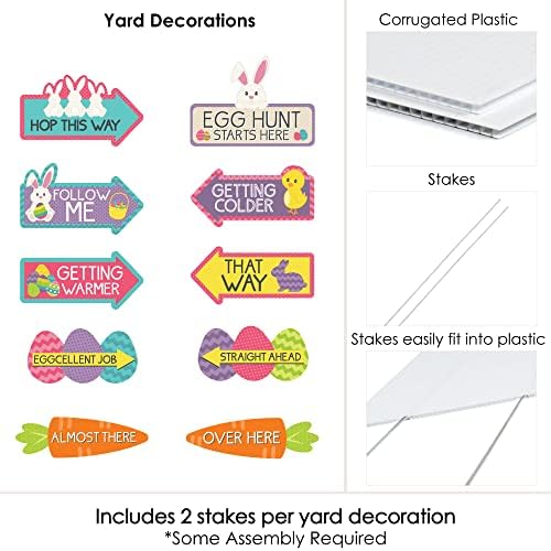 Big Dot of Happiness Easter Egg Hunt Arrow Yard Signs - Outdoor Easter Bunny Yard Decorations - 10 Piece