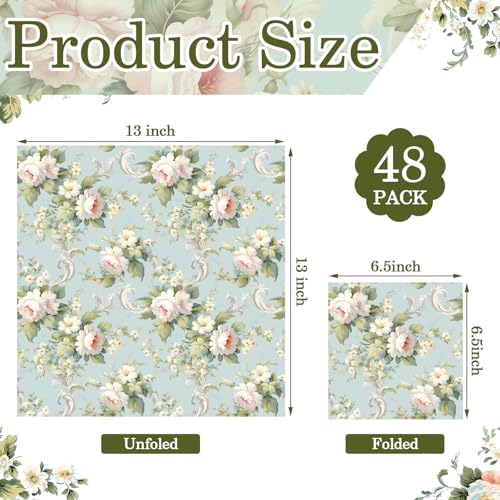 Tenceur 48 Pack 12 Style Vintage Floral Decoupage Paper Napkins, 13 inch
