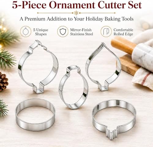 Christmas Cookie Cutters Set, 5Pcs Stainless Steel Ornament Cookie Cutter