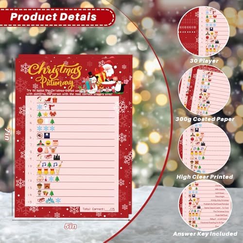 YQUQWN 32PCS Christmas Party Games Word Guessing Game, Christmas Trivia Cards Pattern Guessing Game Winter Xmas Party for Kids Family School Office Games Supplies