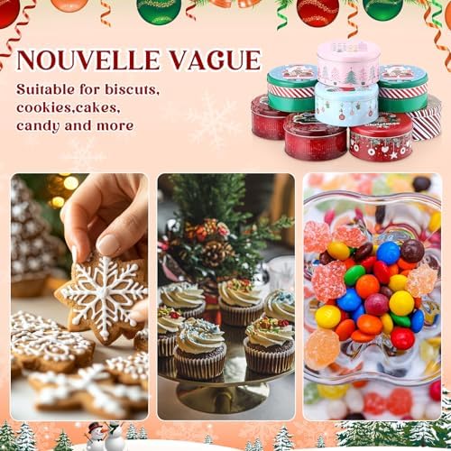 LemonRoad 18 Pack 5.2 Inch Round Christmas Cookie Tins with Lids for Gift Giving Holiday Treats, Metal Empty Candy Tin Containers, Small Xmas Cookie Jar for Baking Party Favors(Classic Style)