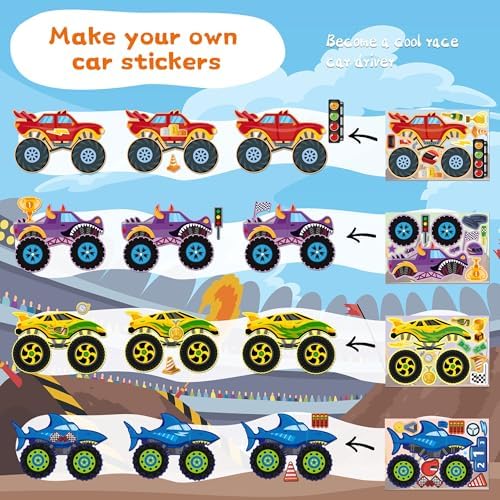 Monster Car Stickers - 48 Sheets Monster Truck Party Favors