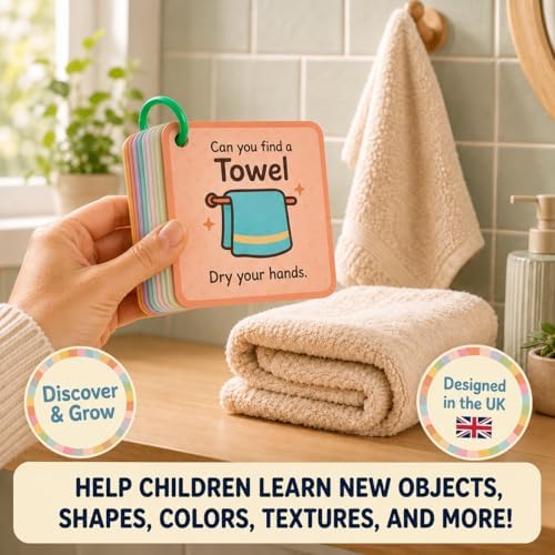 Indoor Scavenger Hunt Cards for Toddlers Ages 3-5, Screen-Free Montessori Learning Game & Educational Flash Cards, At-Home Activity, 20 Double-Sided Cards on a Safe Ring