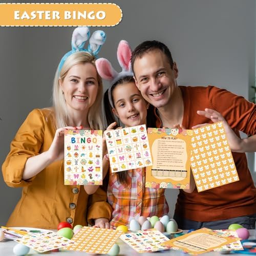 YQUQWN Easter Bingo Game 24 Players Colorful Egg Spring Bingo Cards with Bunny Chick Basket Icons Happy Easter Party Supplies for Holiday Activities