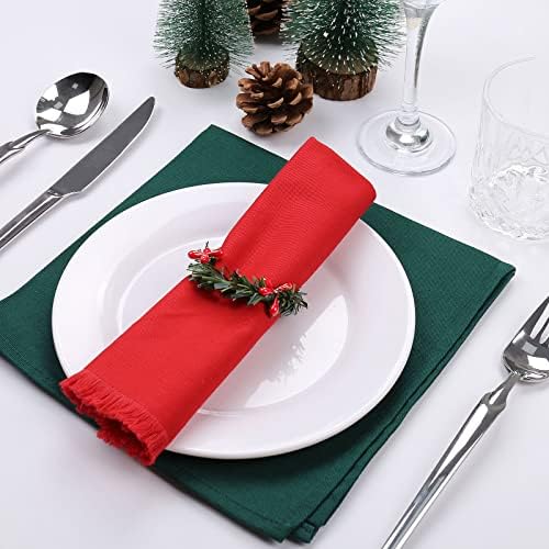 Christmas Napkin Rings Set of 12, Pine Needles Wreath with Red Berry Napkin Holder for Winter, Family Gathering, Banquet, Xmas Serviette Buckles for Table Setting (Pine Needles&Berry)