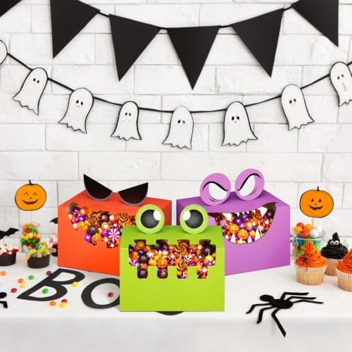 THAWAY 36 Pcs Halloween Treat Boxes Monster Party Candy Box with Window