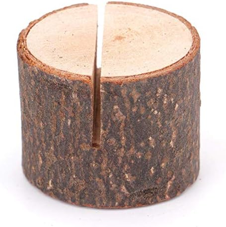 Tosnail 50 Pieces Wooden Place Card Holders with 50 Kraft Paper Cards, Rustic Wood Table Number Stands, Photo Holder for Wedding Party Decoration, Photo Display