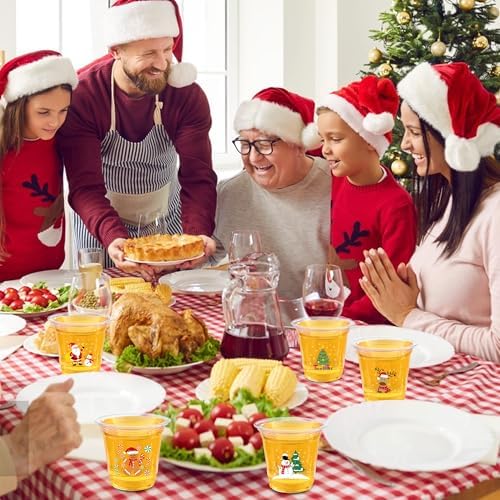 peony man 60Pcs Christmas Disposable Plastic Cups 12oz Merry Christmas Clear Cup Santa Claus Snowman Drinking Cups for Cold Beverage Coffee Xmas Winter Holiday Party Cup Supplies