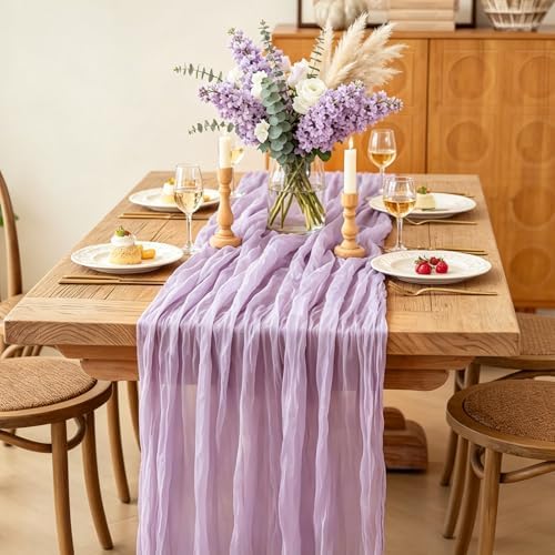 Purple Table Runner, 10FT Boho Lavender Lilac Cheesecloth Table Runner for Romantic Wedding Butterfly Birthday Baby Shower Bridal Shower Party Decorations