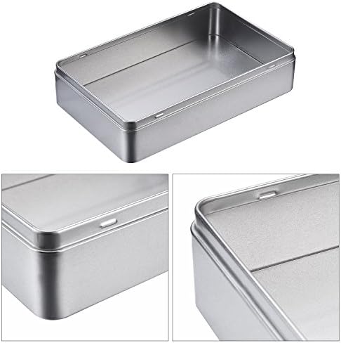 Hotop 8.5 x 5.3 x 1.9 Inch Metal Tins with Lid Storage Box, Silver, 1 Pack