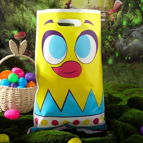 JOYIN 72 Pcs Easter Large Plastic Tote Bags Easter Goodie Treat Gift Bags with Handles for Egg Hunt, Kids Basket Party Favor Party Supplies