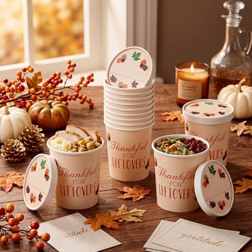 Willinglong 24 Pcs Thanksgiving Paper Containers with Lids Disposable Fall