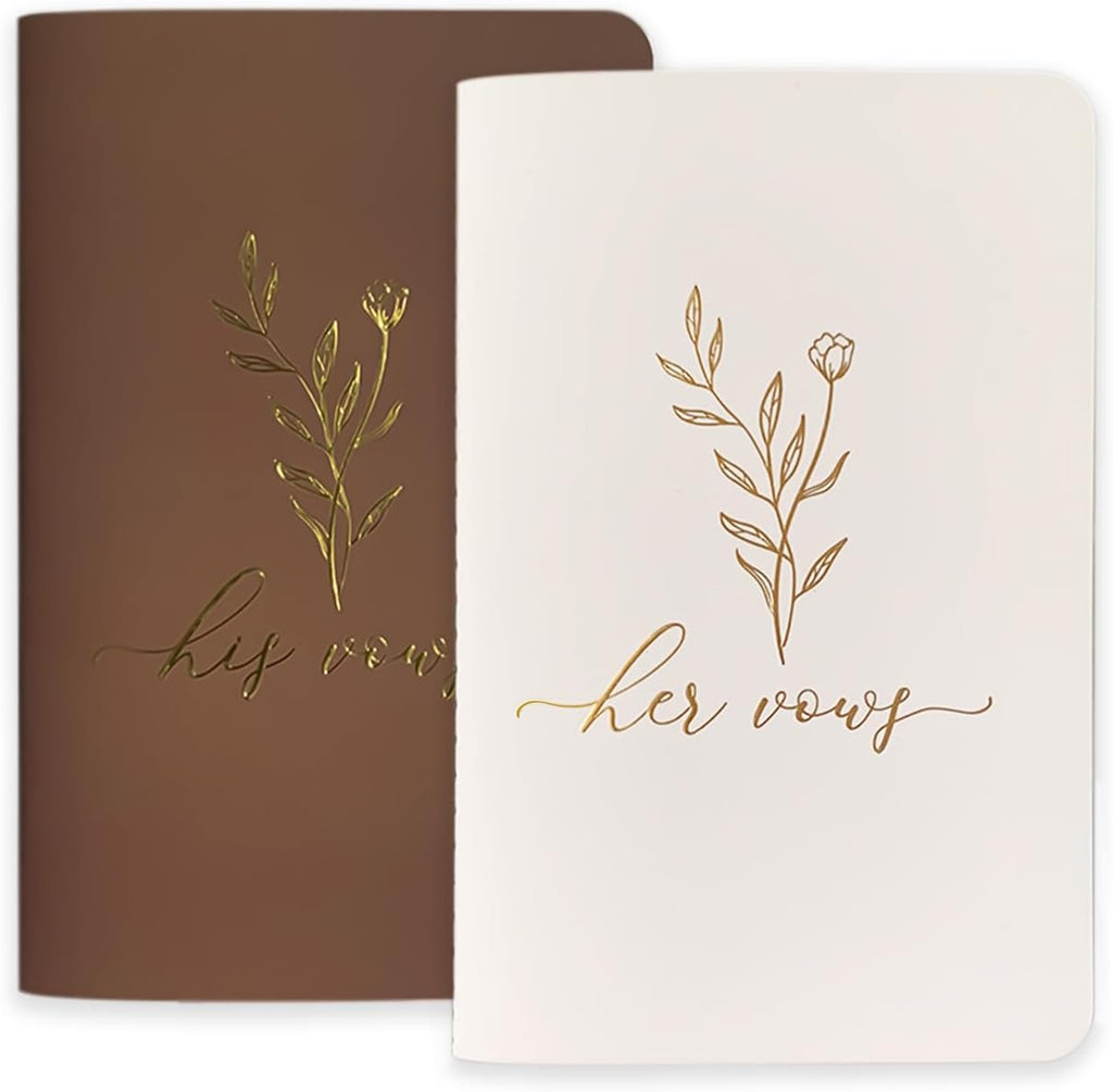 Vow Books Set of 2 Elegant His and Hers Vow Books 48 Pages Wedding Notebook With Plenty of Pages to Write Vows Wedding Vow Books with Gold Foil Floral Lettering Wedding Essentials for Bride Groom