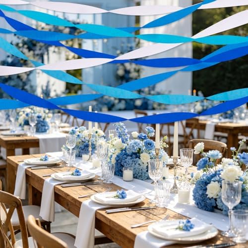Blue Streamers 8 Rolls Crepe Paper Streamers Party Decorations for Blue Birthday Party, Wedding, Engagement, Bachelorette and Baby Shower Boy