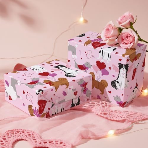 RUSPEPA Valentine's Day Golden Retriever Wrapping Paper Roll, Mini Roll, Cute Dog Pattern with Hearts and Balloons Gift Wrap for Wedding, Anniversary, Birthday, Pet Lovers, 17 Inches x 16.4 Feet