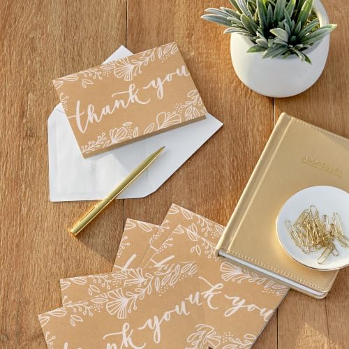 Hallmark Bulk Wedding Thank You Cards, 100-Pack (Kraft, Flowers)