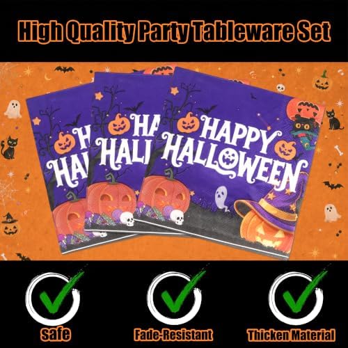 100 Pcs Purper Halloween Plates and Napkins Set Party Supplies Serve 25