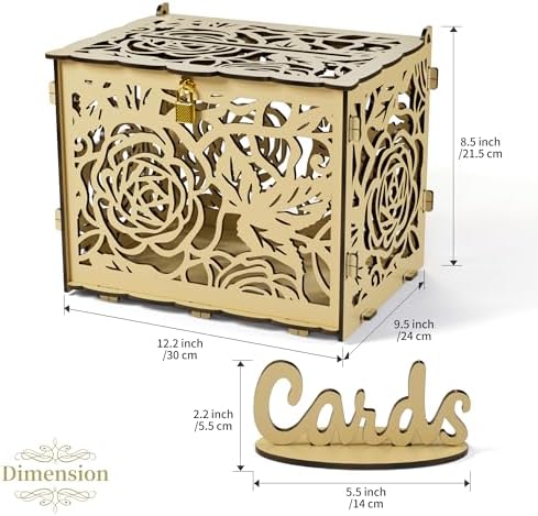 Jolik DIY Wedding Card Box, Large Rustic Locking Money Box Holder for Wedding Reception, Gift Card & Envelope Storage, Anniversary & Birthday Party Decoration, Bridal or Baby Showers (Yellow)