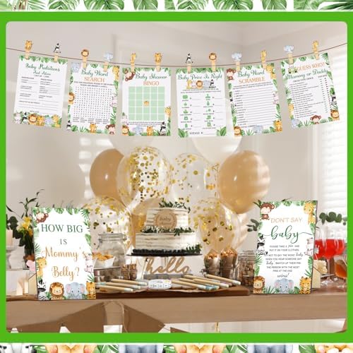 Funnymoom 426 Pcs Jungle Baby Shower Games Set, 8 Safari Animal Party
