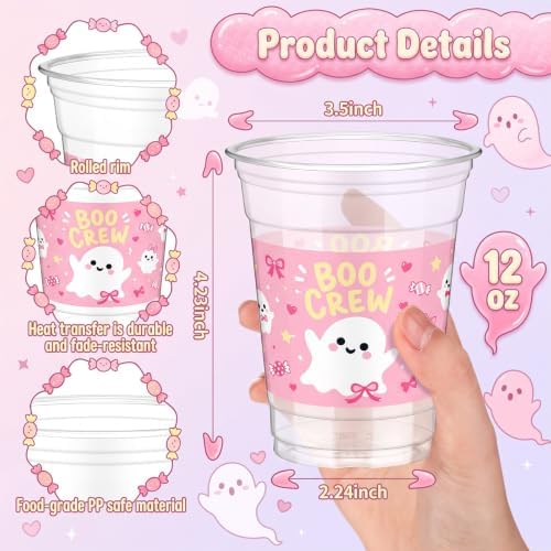 Willinglong 50 Pack Halloween Plastic Cups 12 oz for Party