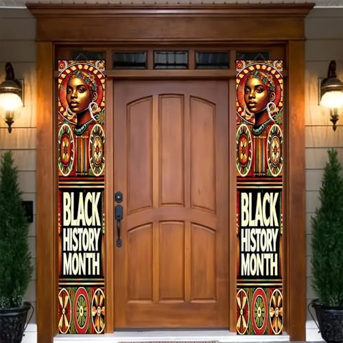 BlissYard Black History Month Banners Front Porch Elegant Portrait Door Banner African American Cultural Welcome Sign Black History Month Supplies Entryway Decor Display 12x71Inch