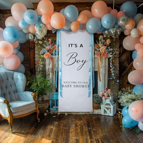 Oudain 60x24 Inch It's a Boy Banner Baby Shower Burlap Backdrop