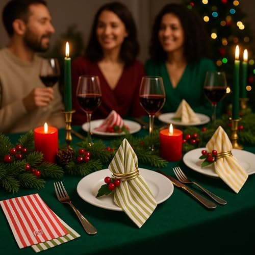 Khen 100 Count Luxury Disposable Napkins Multicolor Edition – Luxury Striped Guest Towels Linen Feel Paper Table Napkins Elegant Soft & Absorbent Towels for Parties Dinner & Events (Pack of 2)