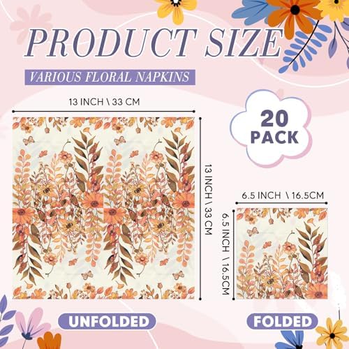 Crtiin 20 Pack Decoupage Napkins Floral Cocktail Decorative Paper Napkins