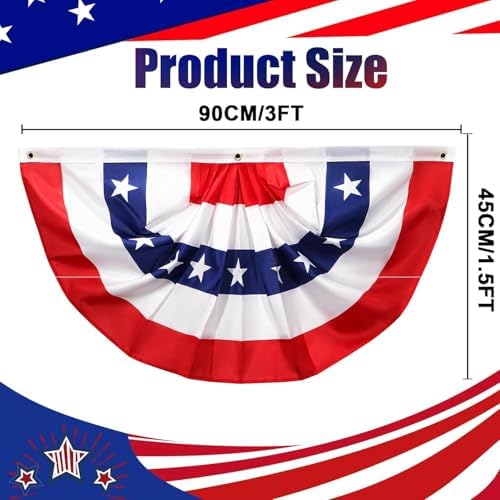 American Bunting Flags for Outside,4th of July Flags Outdoor, American Pleated Fan Flag 1.5x3 FT,Patriotic Decor Bunting Banner,Fourth of July Yard Decorations,Red White and Blue Decor for Outside (4 Pack)