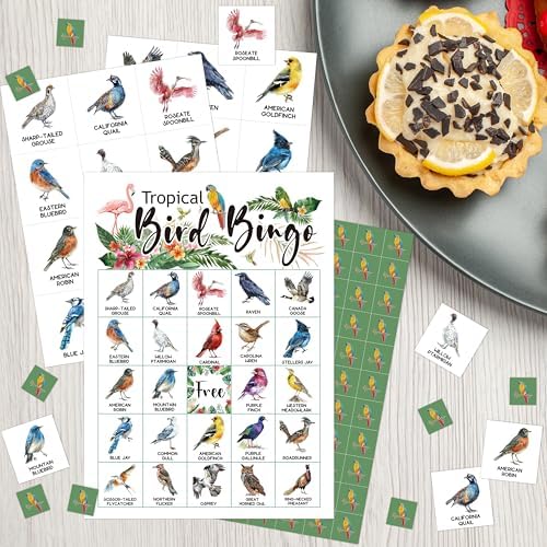 Bird Bingo Game Cards for Adults, Backyard Birding Bingo Cards Game for Family Holidays Friends Gatherings, Ideal for Bird Themed Party Game, 24 Players Birthday Party Supplies Favors, 001