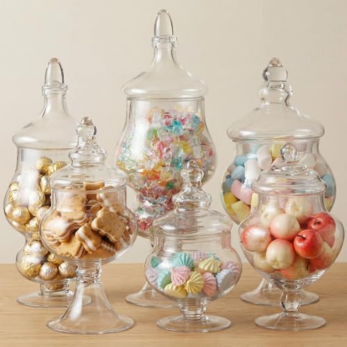 Mimorou 6 Sets Glass Apothecary Jars with Lid & Scoop Candy Jars,Vintage
