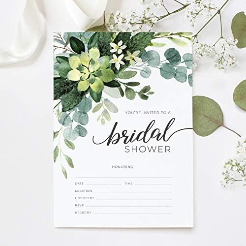 Canopy Street Lush Greenery Fill In the Blank Bridal Shower Invitations / 50 Wedding Shower Floral Invites With White Envelopes / 5" x 7" Flat Invite/Made In The USA