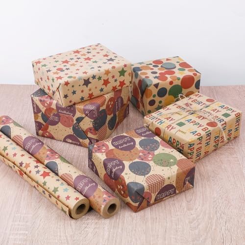 Birthday Wrapping Paper,Gift Wrapping Paper Roll,Kraft Wrapping Paper